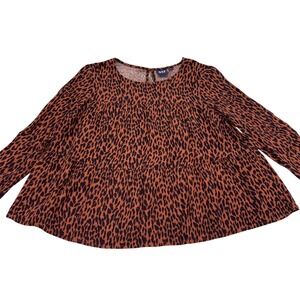 Leopard‎ Tiered Babydoll Long Sleeve Top Womens XS Brown GAP